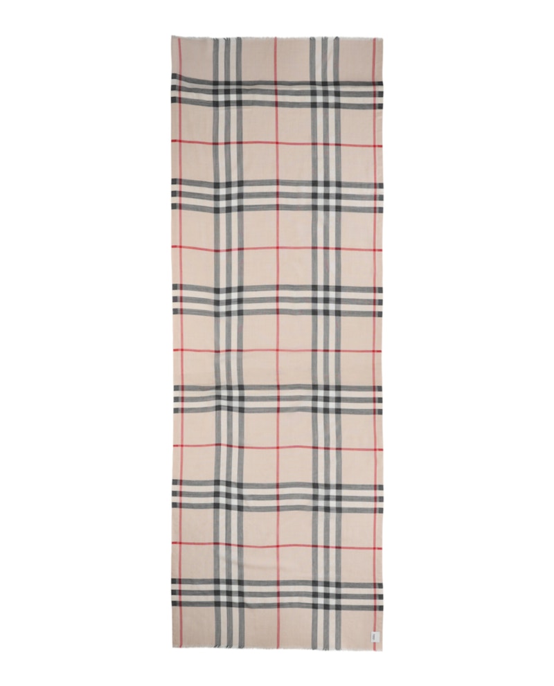 Pre-owned Burberry Women's  Check Wool Silk Scarf In White