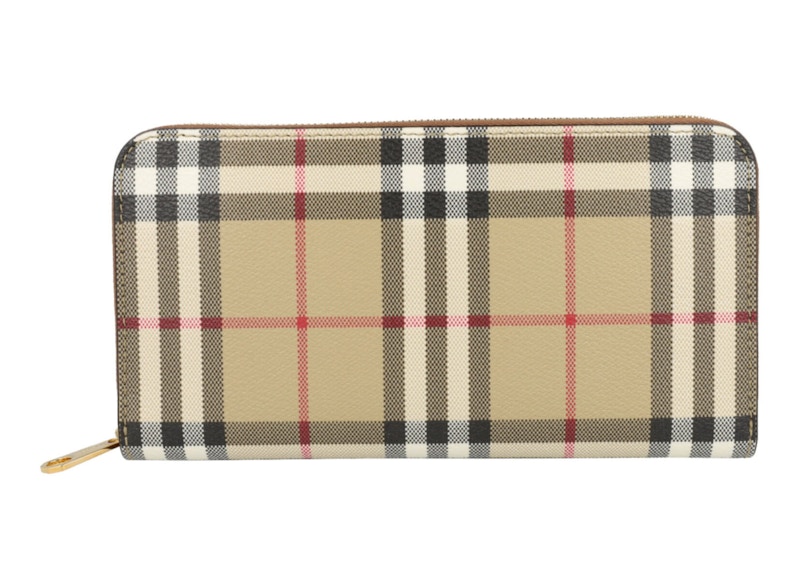 Pre-owned Burberry Women's  Check Zip Wallet In Archive Beige