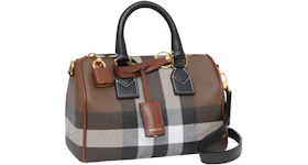Burberry Check and Leather Bowling Bag Mini Dark Birch Brown