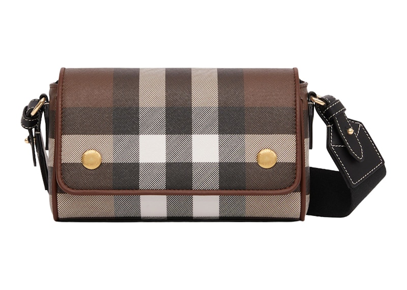 Burberry Check and Leather Crossbody Bag Dark Birch Brown in