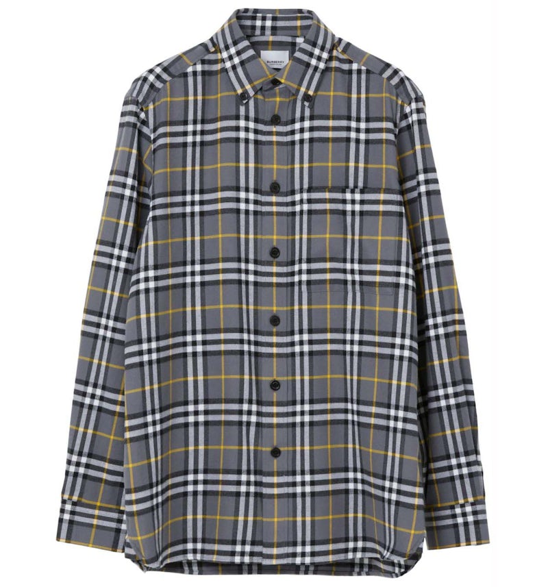 Farfetch Yellow Blue Plaid Shirt Burberry Check-Pattern Cotton