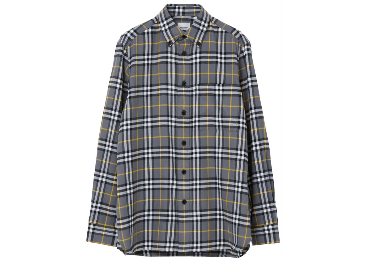 Burberry Check-Pattern Cotton Flannel Shirt Grey/Yellow Men's GB