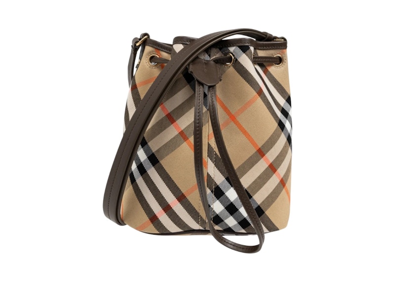 Burberry Checked Drawstring Bucket Bag Beige/Brown