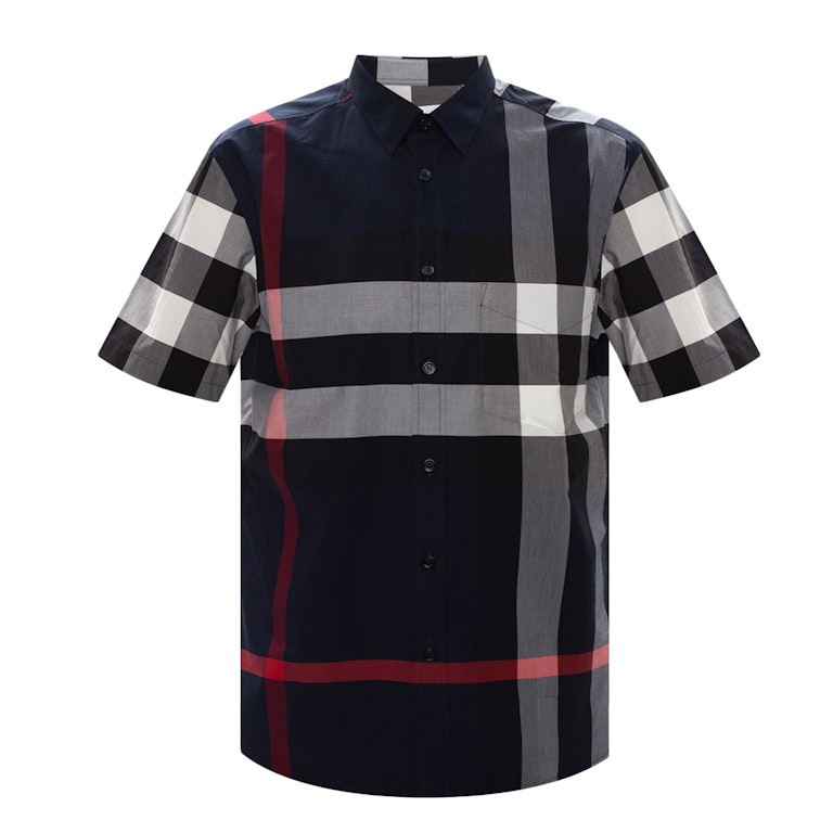 Pre-owned Burberry Checked S/s Shirt Navy