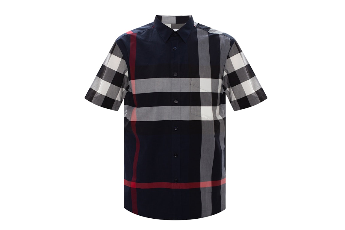 Pre-owned Burberry Checked S/s Shirt Navy
