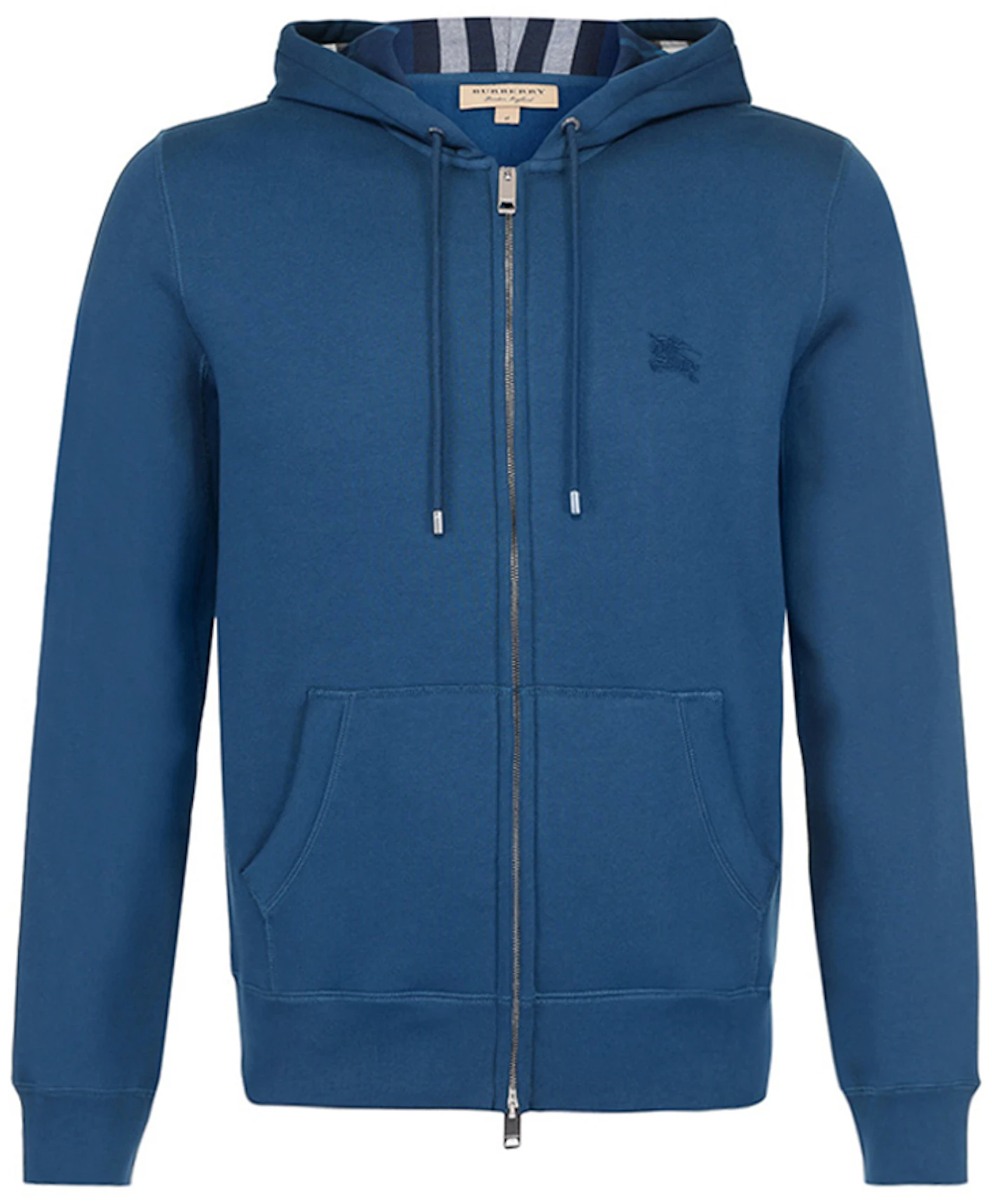 Burberry Clarendon Check Hood Zip Up Hoodie Blue - US