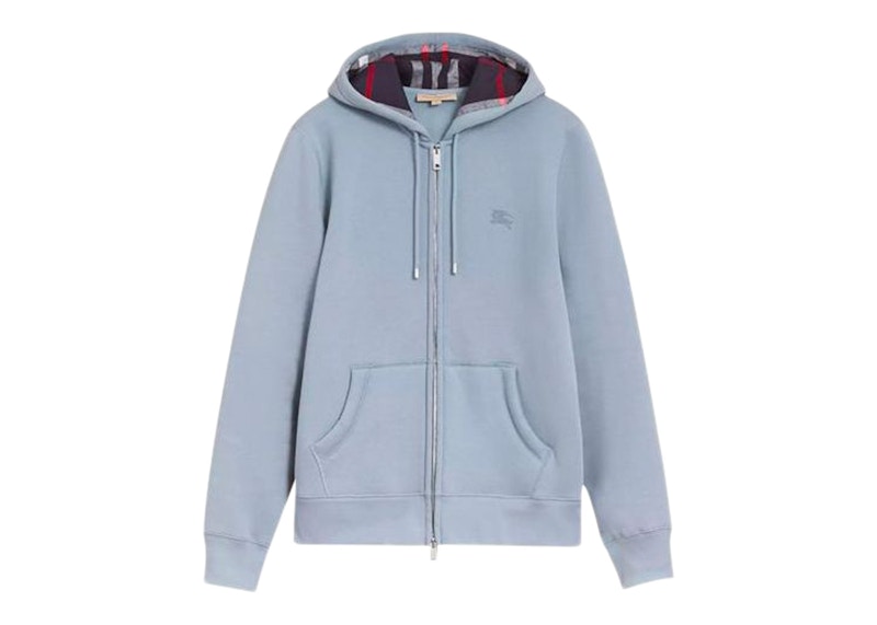 Burberry Clarendon Zip Up Check Hoodie Light Blue Men s US