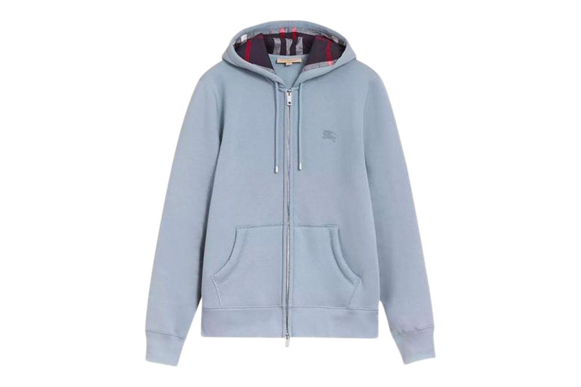 Pre-owned Burberry Clarendon Zip Up Check Hoodie Light Blue