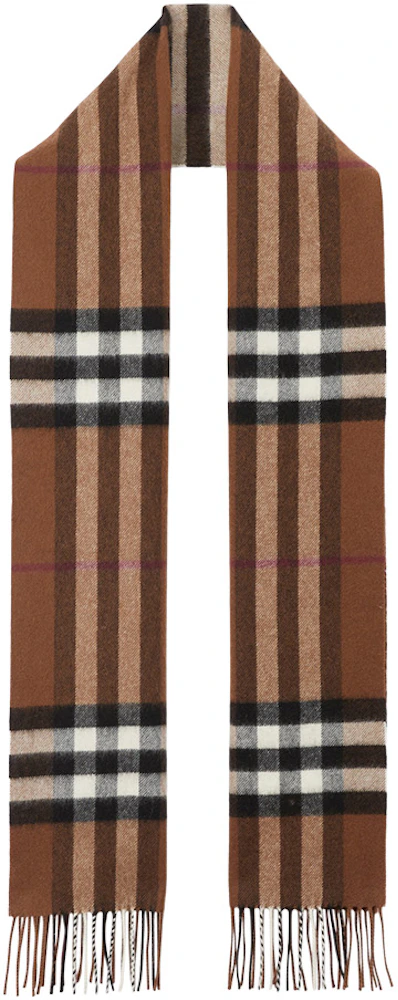 The Burberry Check Cashmere Scarf in Birch Brown