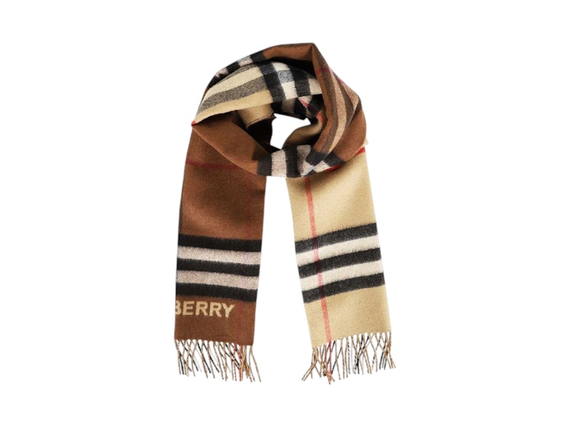 Pre-owned Burberry Contrast Cashmere Scarf In Kona Orange