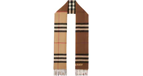 Burberry Contrast Check Cashmere Scarf Archive Beige/Birch Brown