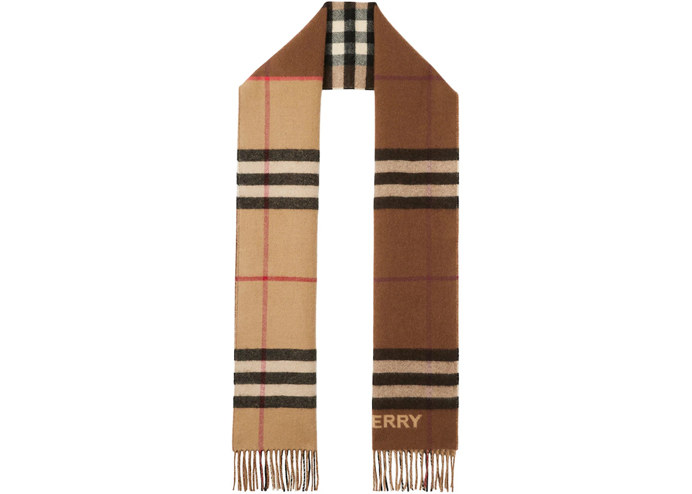 Burberry Contrast Check Cashmere Scarf Archive Beige/Birch Brown - FW22 ...
