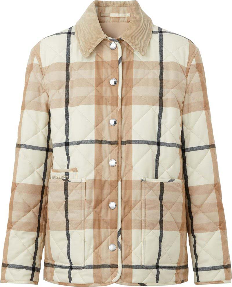 Burberry Corduroy Collar Diamond Quilted Barn Jacket Frosted White