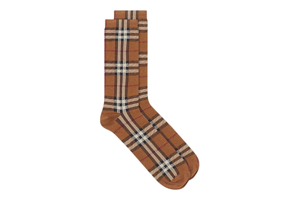 Pre-owned Burberry Cotton Cashmere Check Socks Birch Brown