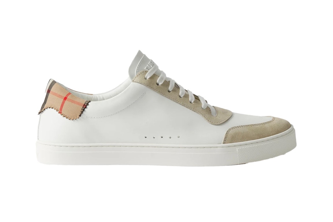 Pre-owned Burberry Cotton Check Sneakers Neutral White In Neutral White/beige