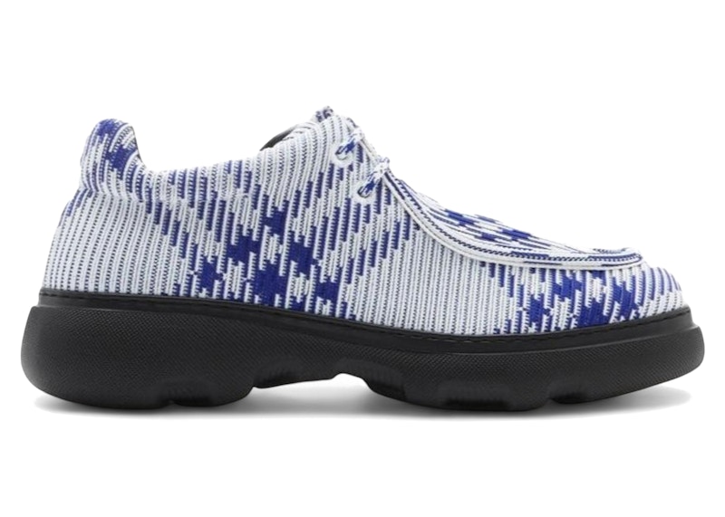 Burberry Creeper Lace-up Ekd Check Print Blue White メンズ