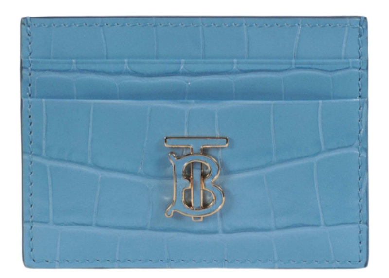 Burberry Croc Embossed TB Card Holder Blue in Leather with Gold tone KR