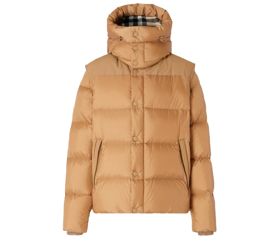Pre-owned Burberry Detachable Sleeve Hooded Puffer Jacket Warm Honey