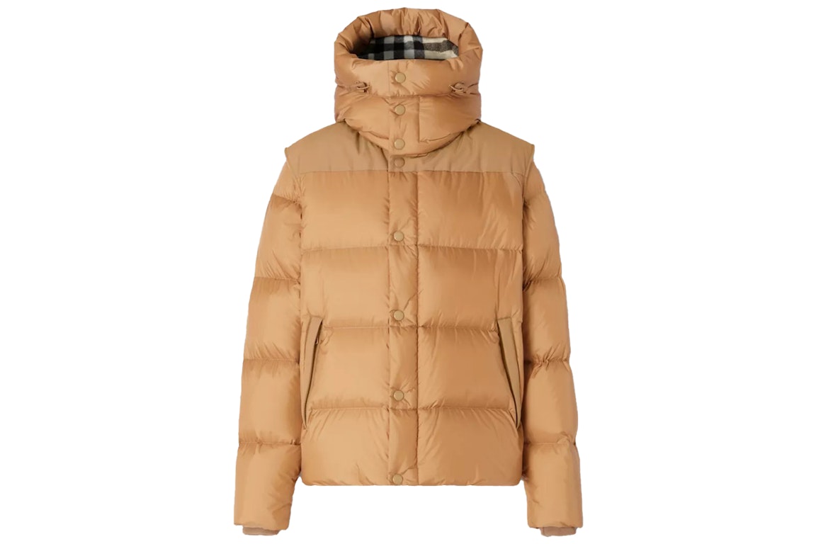 Pre-owned Burberry Detachable Sleeve Hooded Puffer Jacket Warm Honey