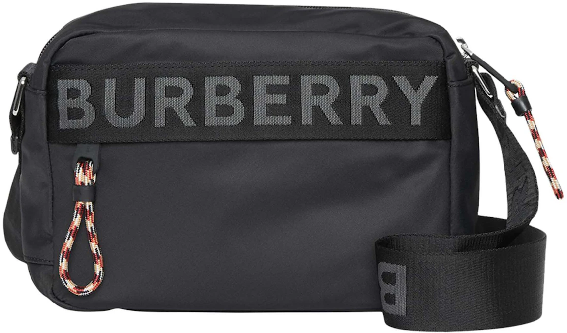 Burberry ECONYL Logo Crossbody Black in Leather with Silver-tone - CA