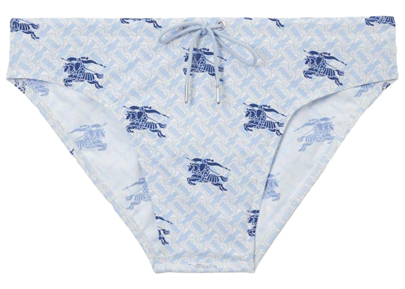 Pre-owned Burberry Men's Ekd Monogram Drawcord Swim Briefs In Navy Blue