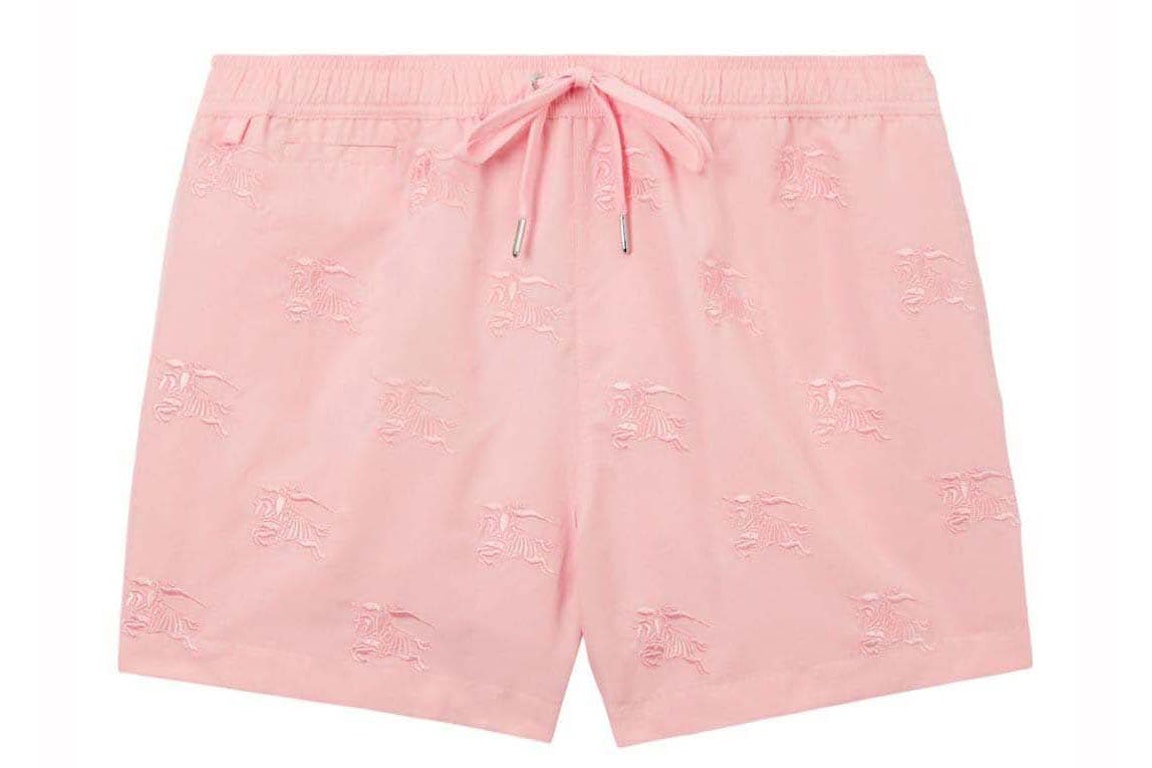 Pre-owned Burberry Ekd Motif-embroidered Swim Shorts Pink