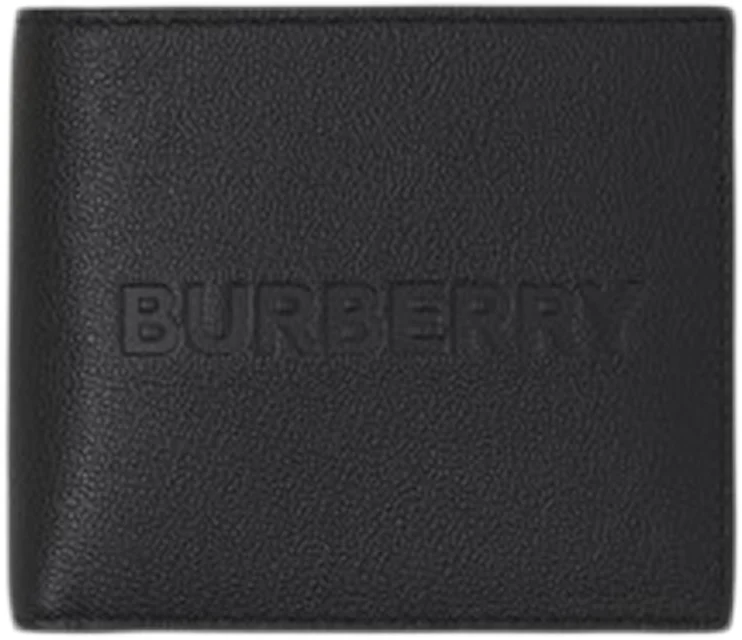Burberry Embossed Leather Bifold Wallet Black in Calfskin Leather - US