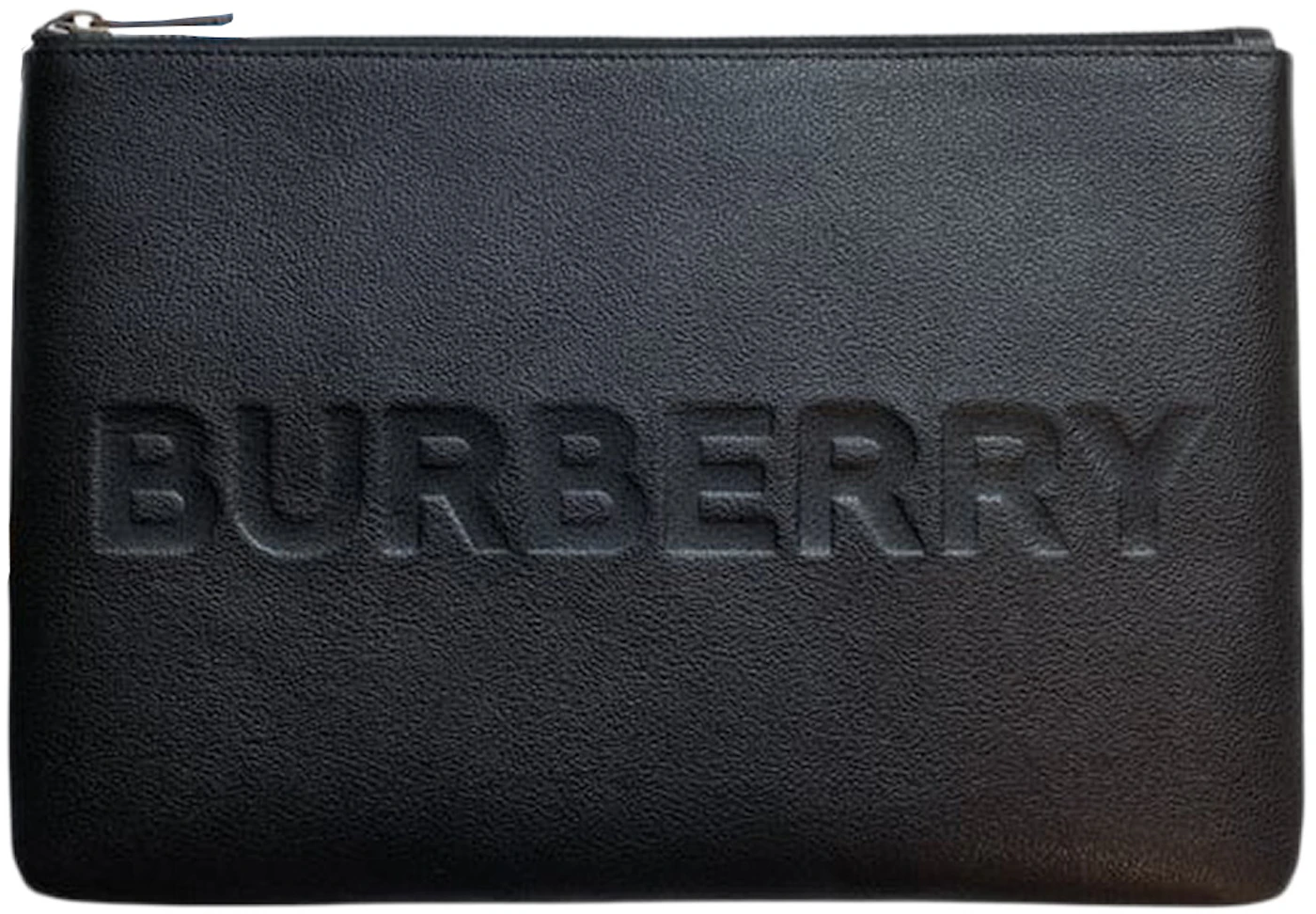 Burberry Embossed Leather Pouch Black in Calfskin Leather with Silver ...