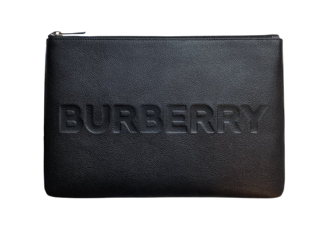 Pre-owned Burberry Embossed Leather Pouch Black
