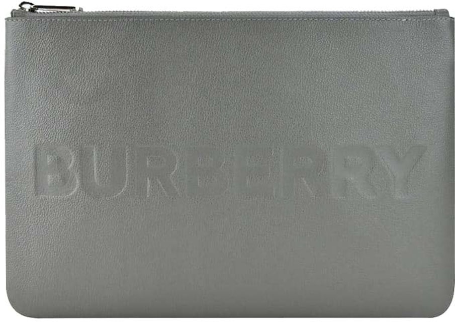 Burberry Embossed Leather Pouch Charcoal Grey in Leather - US