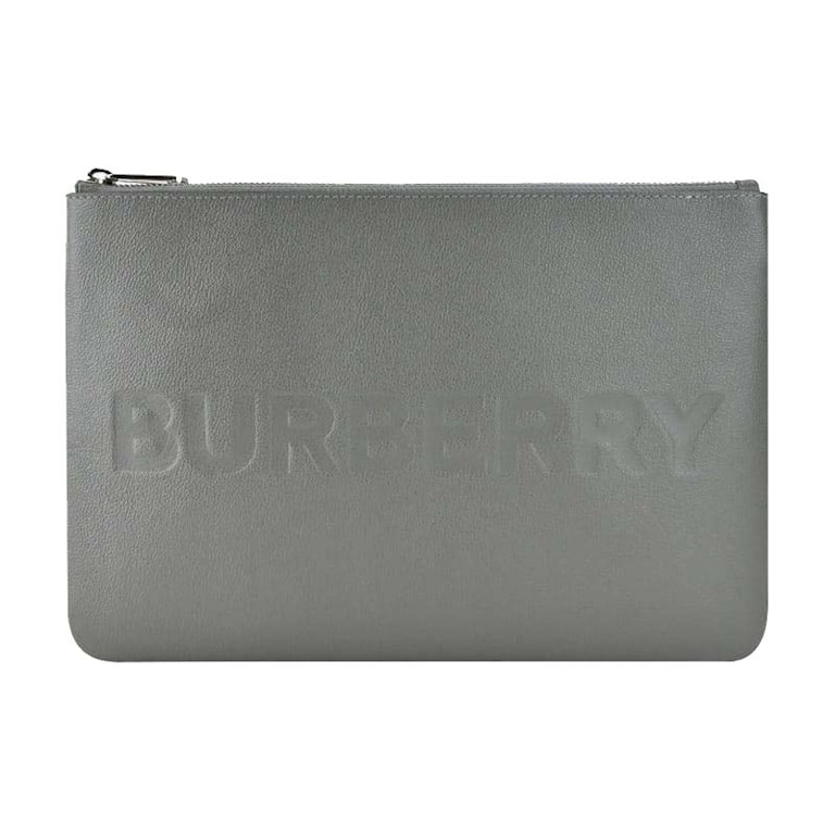Pre-owned Burberry Embossed Leather Pouch Charcoal Grey