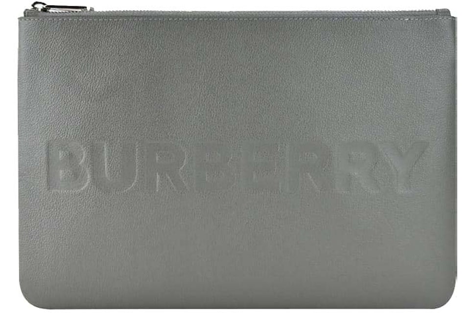 Burberry Embossed Leather Pouch Charcoal Grey in Leather - US