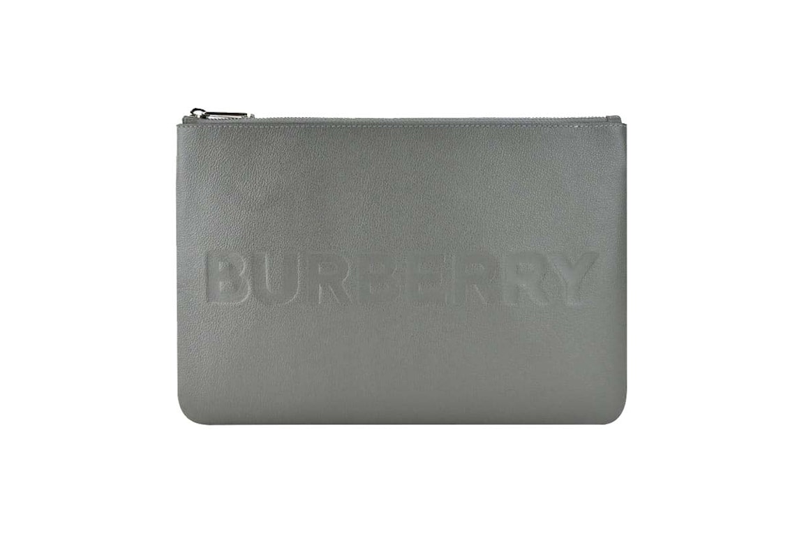 Pre-owned Burberry Embossed Leather Pouch Charcoal Grey