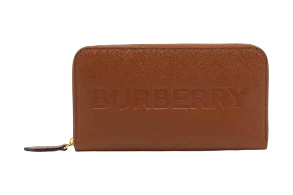 Pre-owned Burberry Embossed Leather Zip-around Wallet Tan