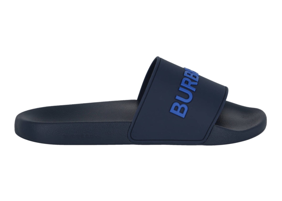 Pre-owned Burberry Embossed Logo Slide Blue