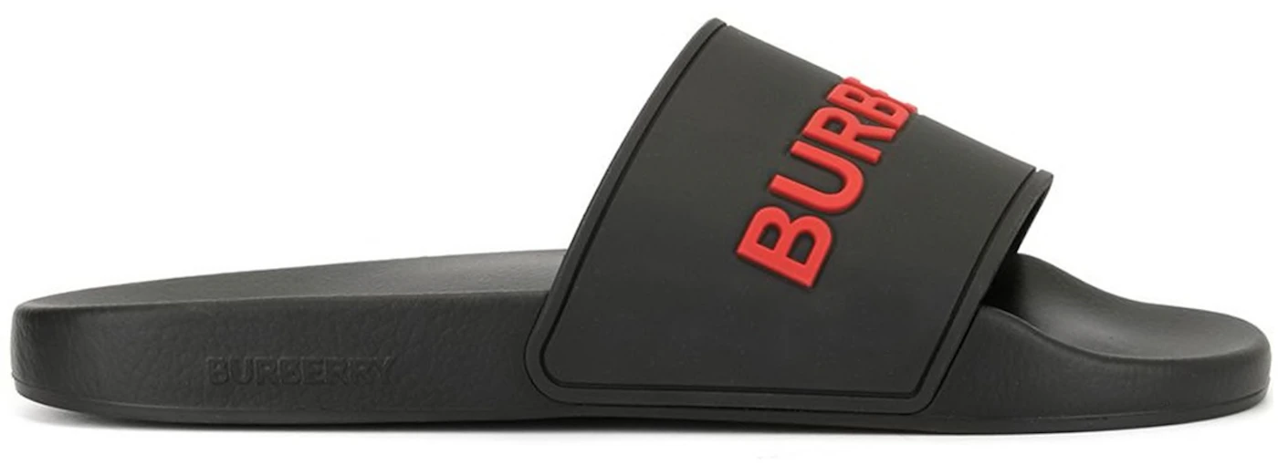 Burberry Embossed Logo Slides Black Red - 8015415 - US