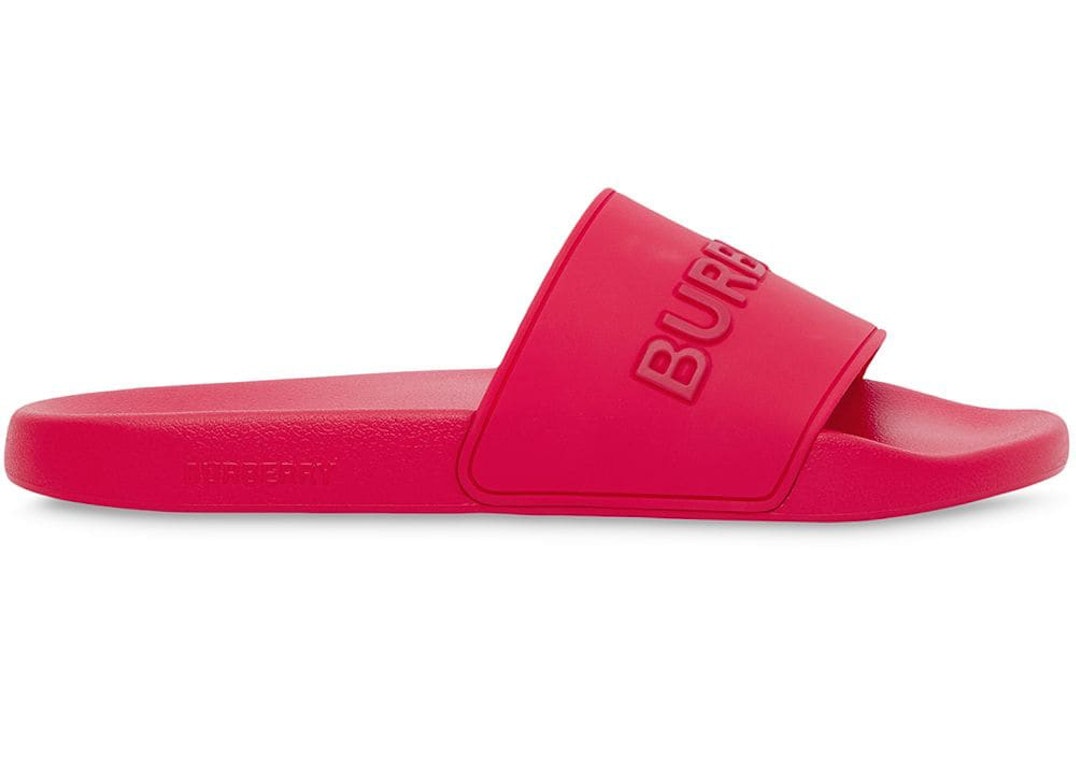 Pre-owned Burberry Embossed Logo Slides Bright Red