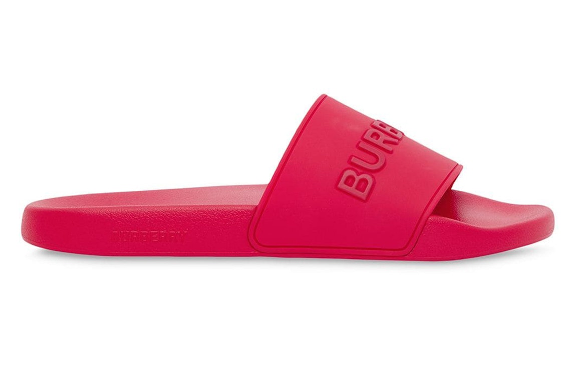 Pre-owned Burberry Embossed Logo Slides Bright Red