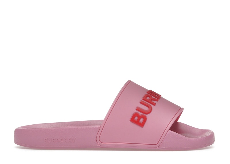 Pre-owned Burberry Embossed Logo Slides Bubblegum (women's) Sneakers In Pink/red