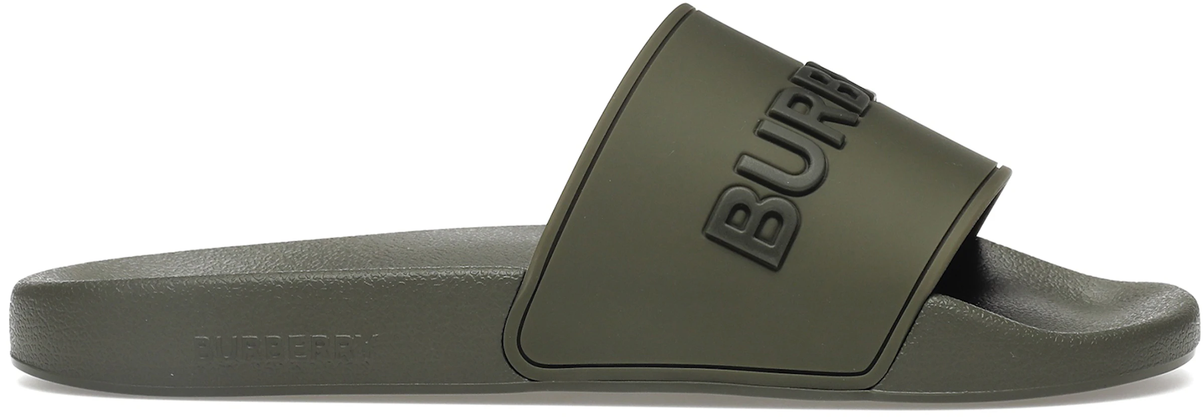 Burberry Embossed Logo Slides Dark Fern Green Black - 8052730 - US