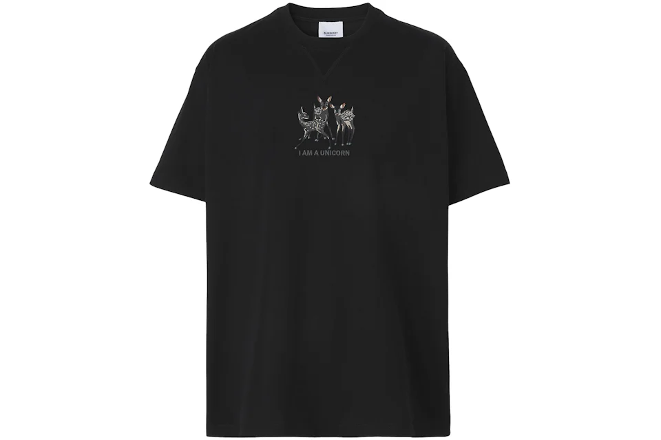 Burberry Embroidered Deer Cotton Oversized T-Shirt Black