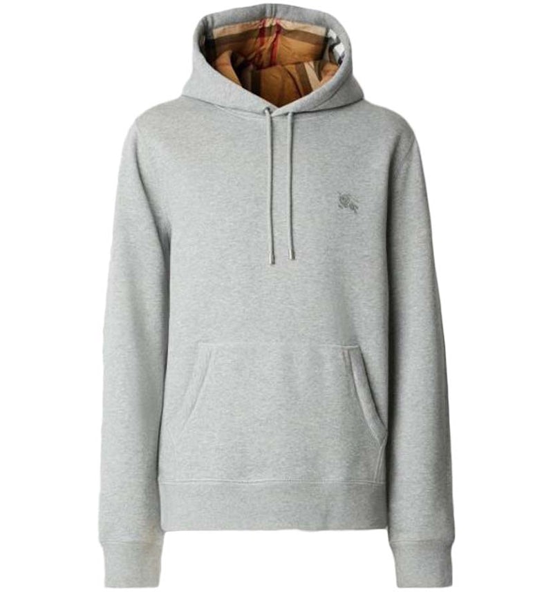 Burberry Embroidered EKD Cotton Blend Hoodie Pale Grey Melange