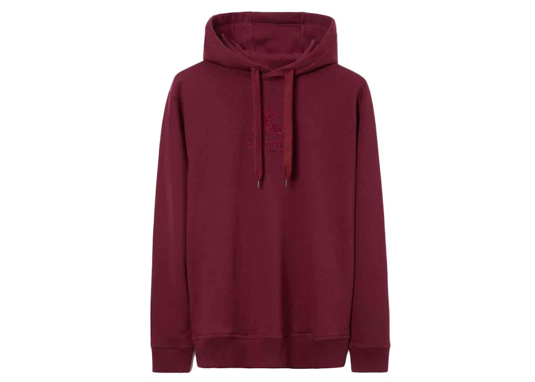 Pre-owned Burberry Embroidered Ekd Cotton Hoodie Deep Crimson