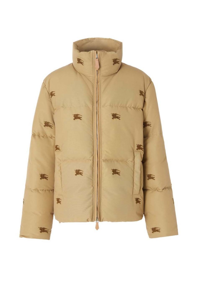 Burberry Embroidered Ekd Nylon Puffer Jacket Camel