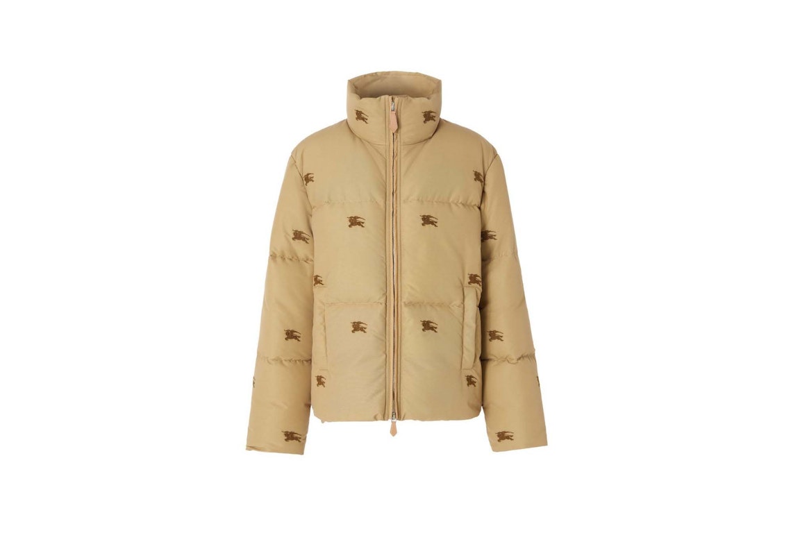 Pre-owned Burberry Embroidered Ekd Nylon Puffer Jacket Camel