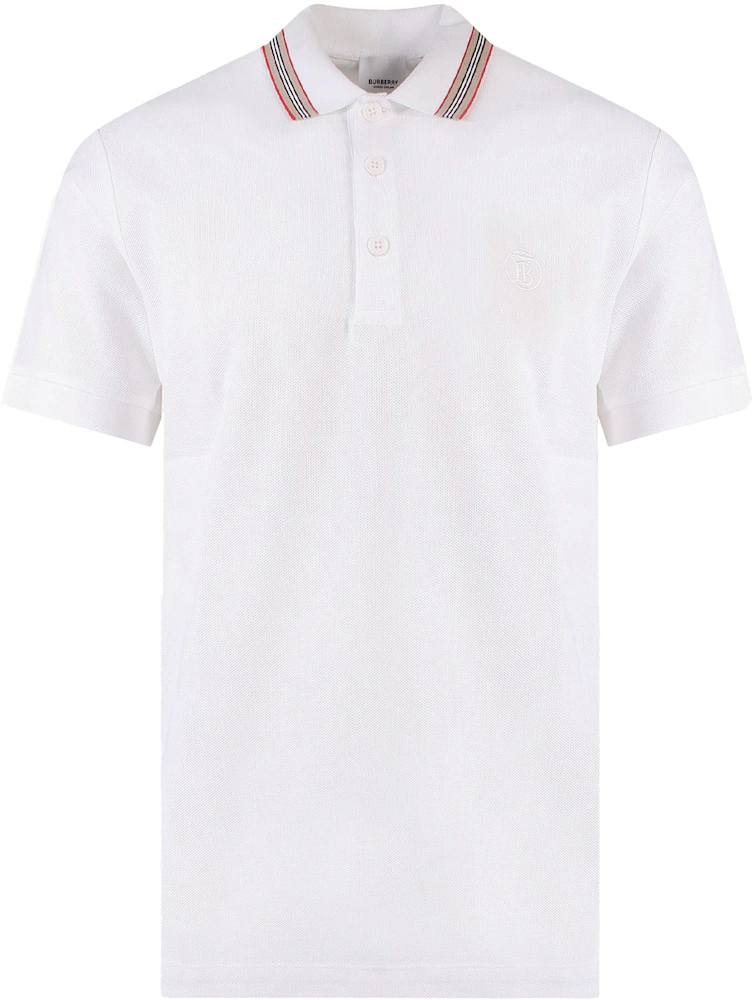 Burberry Embroidered Logo Biologic Piqu Cotton Polo Shirt White Men's ...