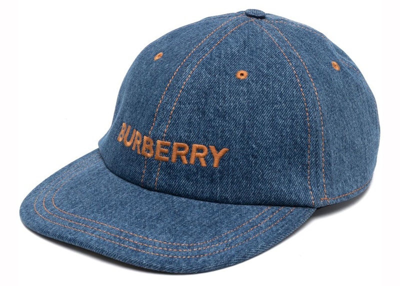 Pre-owned Burberry Women's Embroideredlogo Denim Baseball Cap In Blue