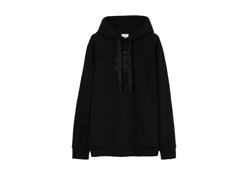 Pre-owned Burberry Men's  Embroidered Monogram Ekd Cotton Hoodie In Black
