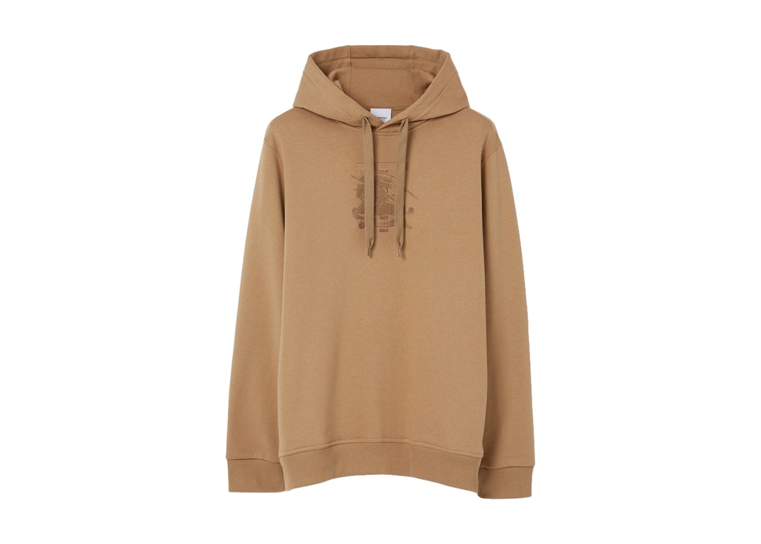 Pre-owned Burberry Embroidered Monogram Ekd Cotton Hoodie Camel