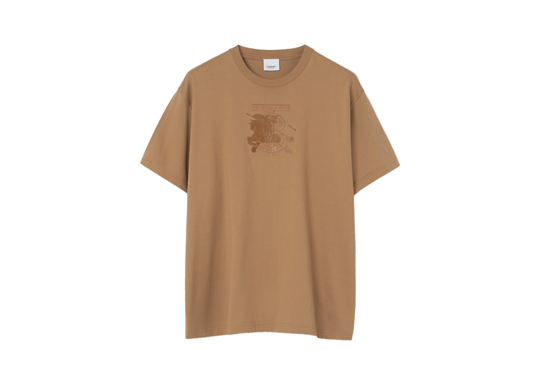 Pre-owned Burberry Embroidered Monogram Ekd Cotton T-shirt Camel